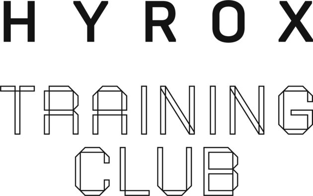 Das Bild zeigt das offizielle Hyrox Logo. Hyrox in schwarzen Buchstaben, Training Club in weißen Buchstaben mit schwarzem Rand.